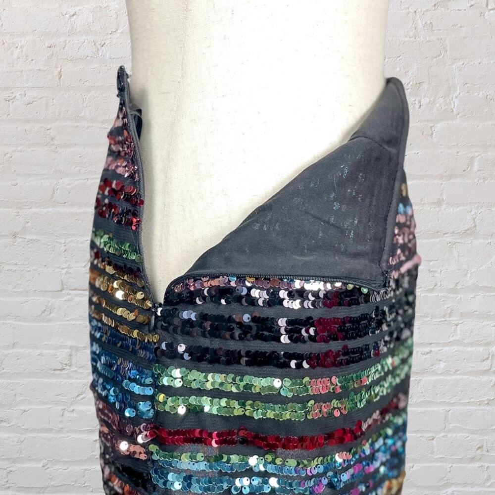 Rainbow Sequin Mini Skirt XS Multicolor Stripe Holiday Party NYE NWOT - Picture 5 of 9